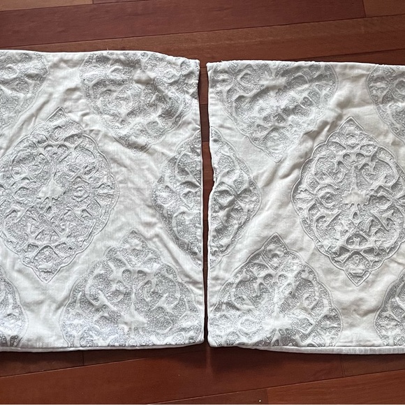 Z Gallerie Set of Two (2)Silver Cream Beaded Euro Pillow Shams